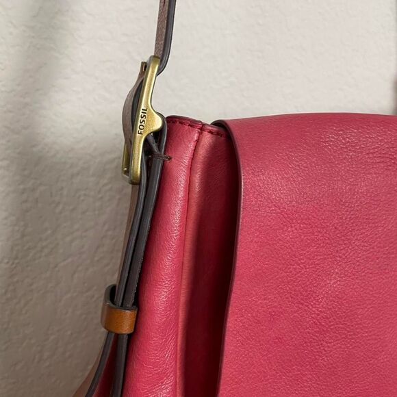 Fossil Red Pink Leather Harper Flap Crossbody Bag Shoulder Strap Purse - Picture 7 of 8
